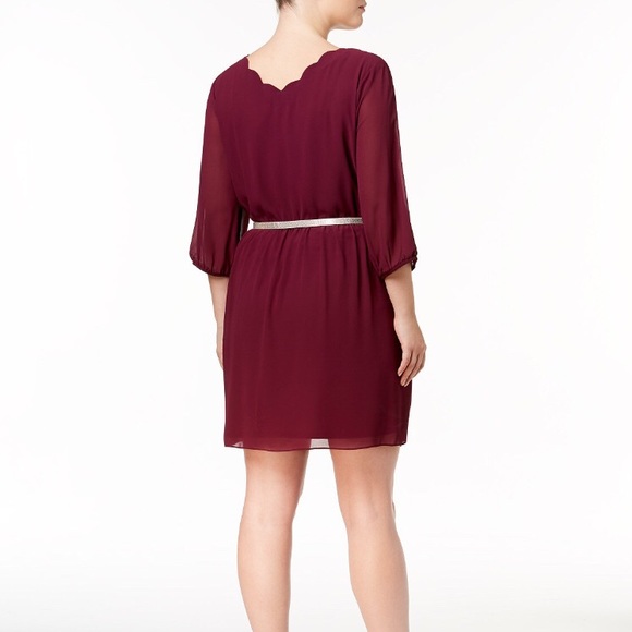 NWT BCX Scalloped Neck A-Line Dress with Belt - Picture 3 of 7